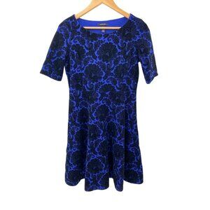 Lands' End Dress Womens‎ Small Blue Black Velvet Floral Print Polyester Viscose